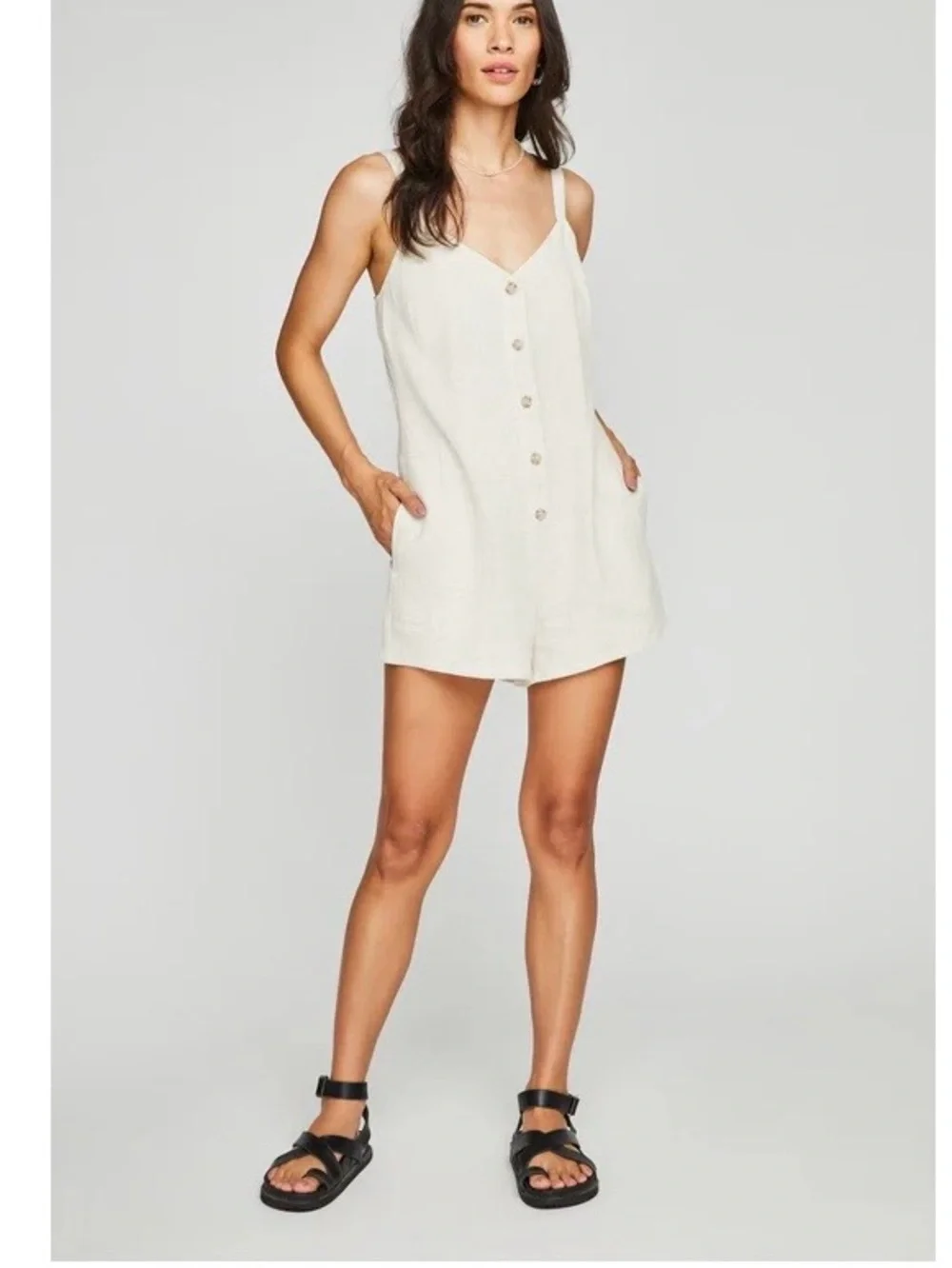 Gentle Fawn Harper Neutral Beige linen blend romper Sz M